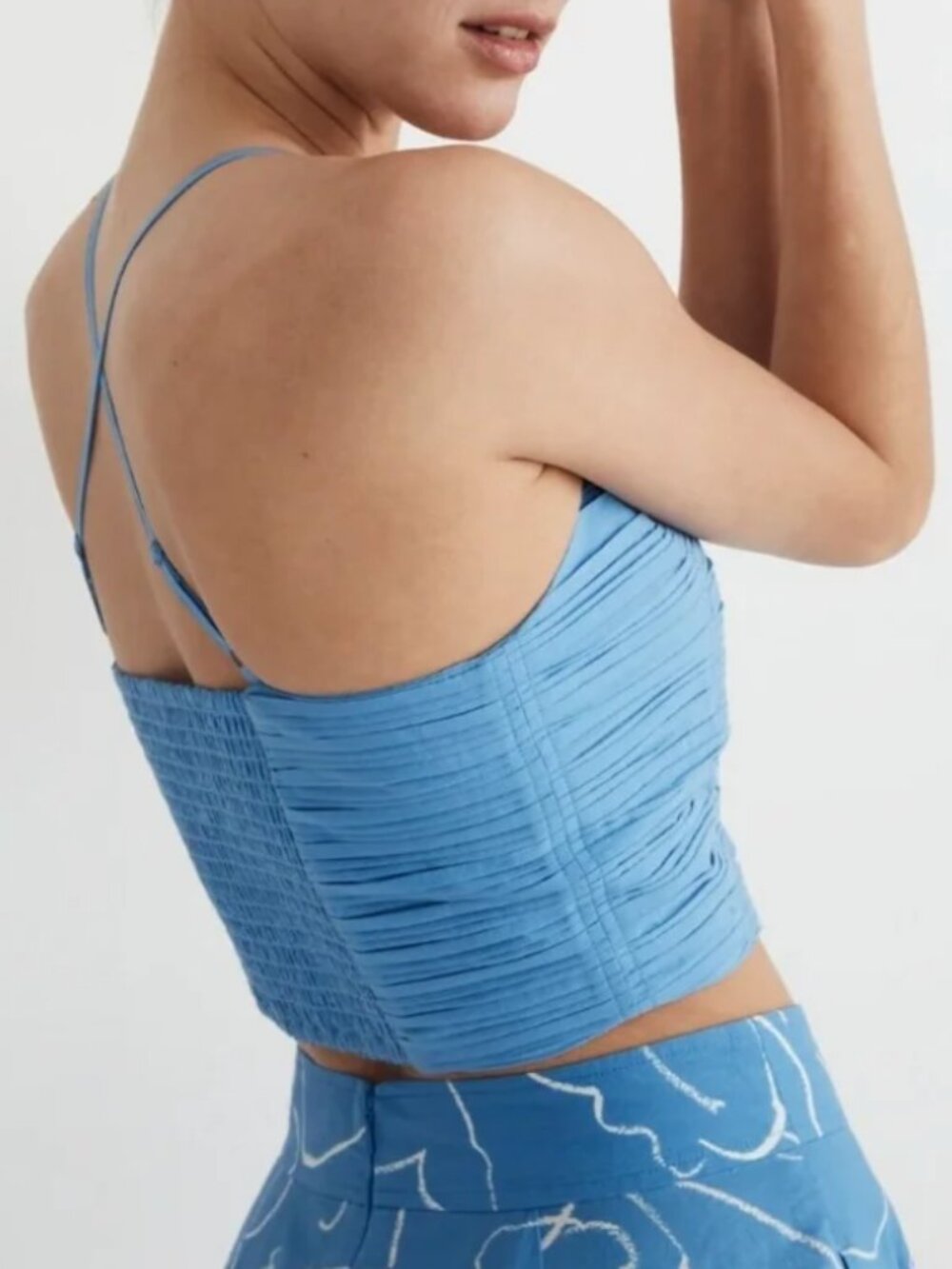 NWT Madewell Poplin Crop Tube Top Blue Pleated Wendy Cami Size 00